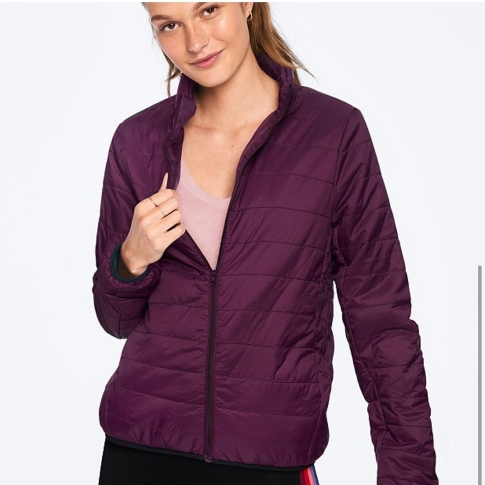 PINK Victoria's Secret Jacket Womens Large Packable Plum Purple Quilted Puffer